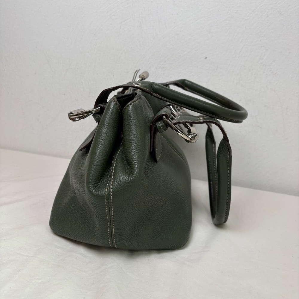 TIGNANELLO Dark Green Leather Satchel Silver Buckles Y2K - Picture 11 of 16